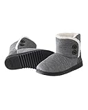 Dearfoams Women's Indoor/Outdoor Mixed Material Slipper Booties with Faux Shearling Lining