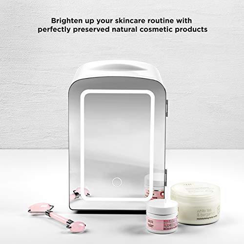 Chefman Portable Mirrored Beauty Fridge With LED Lighting 4 Liter Mini
