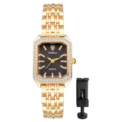 OIDEA Women's Quartz Analogue Watch: Elegant Square Watch with Rhinestones Set Bar Scale Stainless Steel Strap - for Business Gift