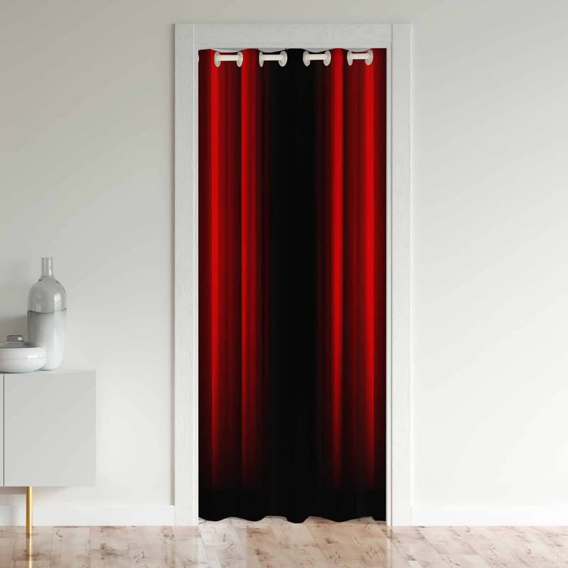 Loussiesd Doorway Curtain Privacy Red and Black Abstract Ombre Door Cover Curtain Modern Geometric Stripe Insulated Thermal Curtains for Bedroom 80 inch Length (1 Panel 106x203cm)