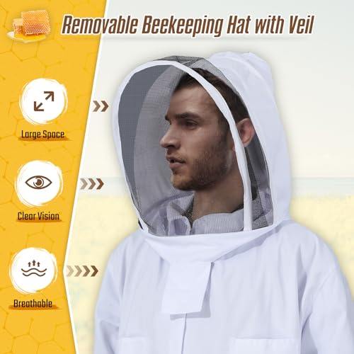Moontay Coton complète du Corps Apiculture Vêtements Veil Capuche Gants Chapeau Vêtements Lapin de Protection Apiculture Suit Simonthebeekeeper Conséquence d'équipement X-Large Blanc