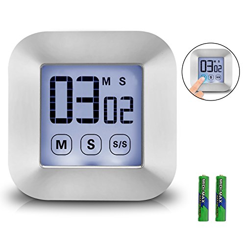 XREXS Touchscreen Digital Kitchen Timer Smart Large LCD Display Backlit Cooking Timer with Big Digits, Loud Alarm Clock, Count Down Up Timer, Magnetic and Back Stand (2 AAA Batteries Included) - Thumbnail 7