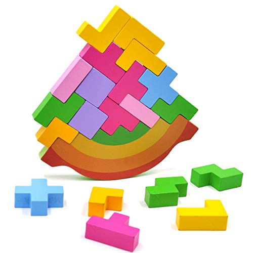 GYBBER&MUMU Colorful Wood Building Blocks Stacking Balance Game Toys Learning Educational Toys 21 Piece