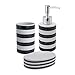 Harbour Housewares 3 Piece Bathroom Accessory Set - Soap Pump Dispenser & Dish & Toothbrush Tumbler - Black Stripe