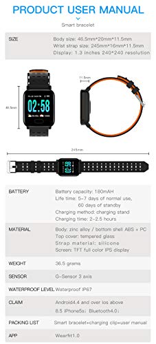 Sunward Waterproof Sport Smart Watch Blood Pressure Heart Rate Monitor for iOS Android Pedometer Activity Tracker Watch (Blue)