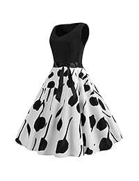 SPITEN Vestido de té vintage sin mangas con cuello en V, con cintura, 16 colores y patrones