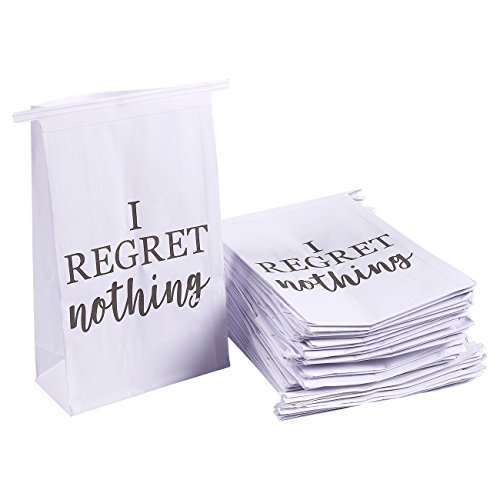 50-Pack Vomit Bags - I Regret Nothing Disposable Self-Sealing Throw Up Bags for Motion Sickness, Morning Sickness, White, 6 x 9 x 2.7 Inches