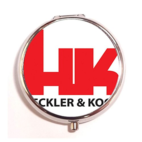 Heckler And Koch Firearms Sniper Rifle Red Custom Round Pill Box Stainless Steel Medicine Tablet Organizer or Coin Purse