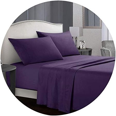 Solid Color Bed Sheet Sets Flat Sheet+Fitted Sheet+Pillowcase Queen/ 15 Colors Soft Comfortable Bedding Set40,Purple,2 Pcs Pillowcases