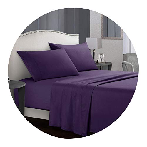 Solid Color Bed Sheet Sets Flat Sheet+Fitted Sheet+Pillowcase Queen/ 15 Colors Soft Comfortable Bedding Set40,Purple,2 Pcs Pillowcases