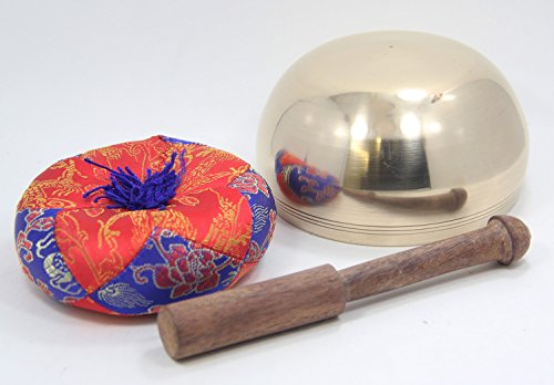 Tibetan Hand Hammered Old HEALING Singing Bowl 4.5" Diameter / Wooden Stand and Mallet