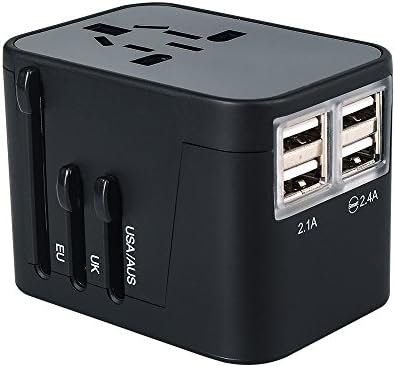 Oumeiou Travel Adapter USB Wall Charger Plug with 4 Port Fast Charger for UK USA EU AUS (Black)