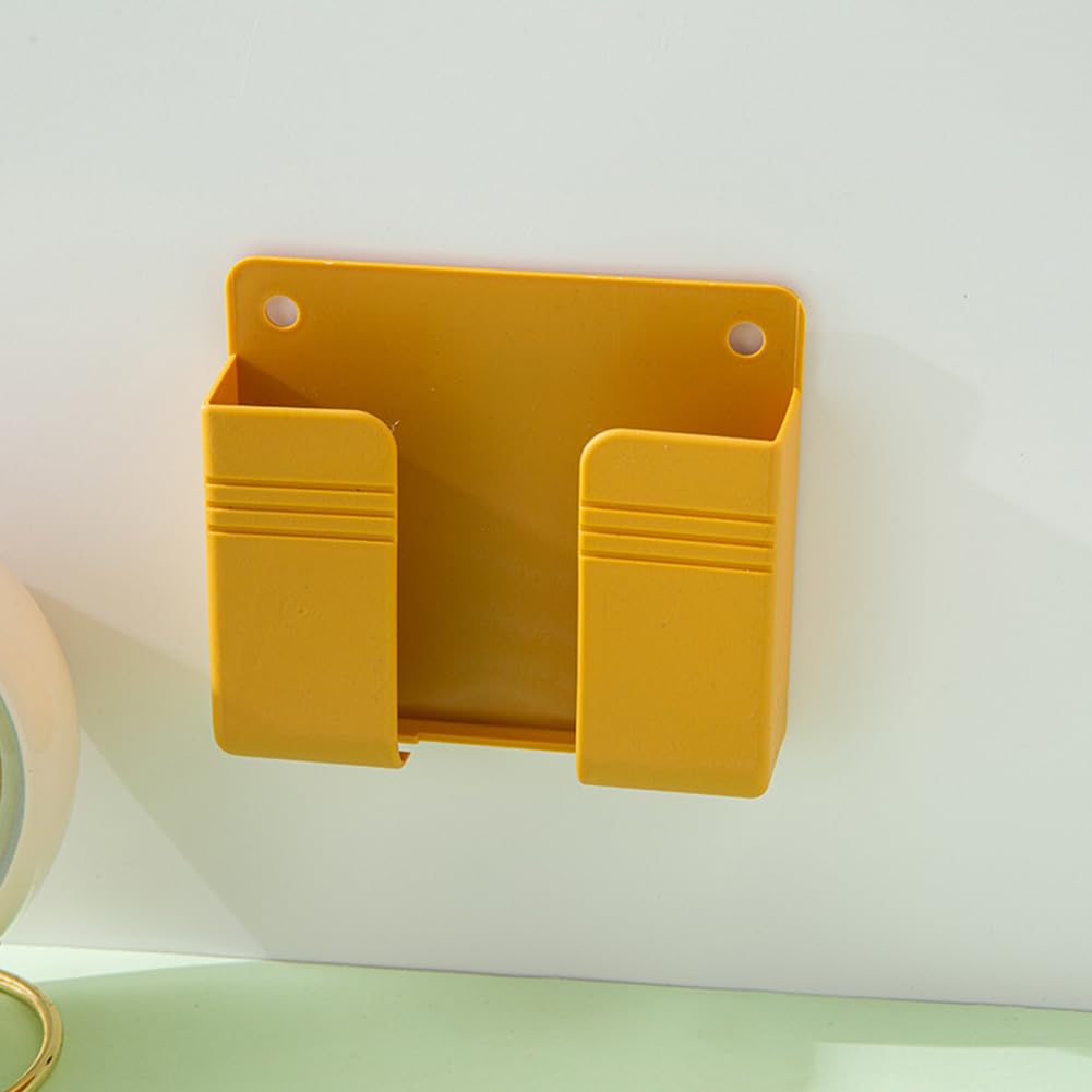 Photo 1 of 1 Pc Adhesive Wall - Mounted Phone Holder with Data Cable Hole & Storage Box: Ideal for Bedroom, Kitchen, Bathroom, Office?Yellow?