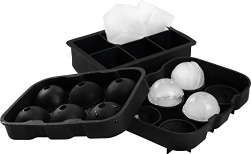 Ice Cube Tray Silicon (Round & Square) - Pack of 2 - Sphere Ice Balls with Lid - Makes Giant Ice Balls and Square - by Utopia Home