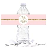 Andaz Press Blush Pink Gold Glitter Print Wedding Collection, Water Bottle Label Stickers, 20-Pack