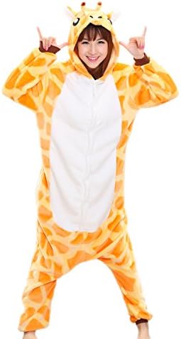Adrinfly One-piece Hooded Pajamas Unisex Costume Adult Animal Onesie Giraffe Cosplay Giraffe X-Large