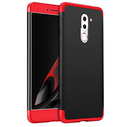 Huawei Honor 6X Case, 360 Degree Full Cover Removable Hard PC Frame 3 in 1 Shockproof Hybird Slim Tough Armor Phone Case for Huawei Honor 8 Pro/V9/6X/GR5 2017/Mate 9 (Honor 6X/GR5 2017, Black+Red)