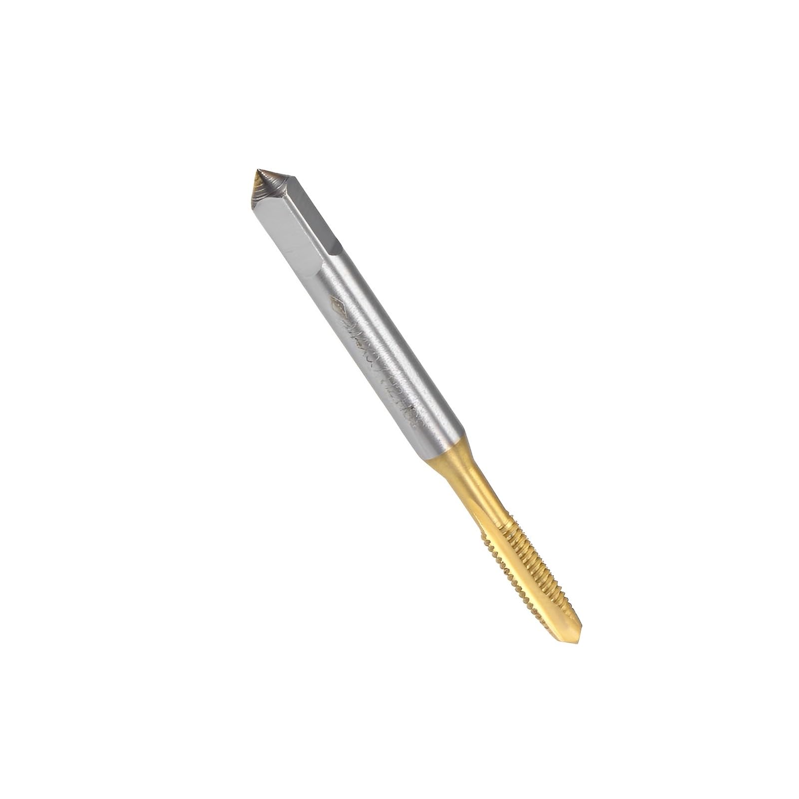 Boxonly Spiral Point Plug Threading Tap M4 x 0.7mm Thread, for Drilling and Tapping, H2 3 Flutes HSS, Titanium Coated, Round Shank with Square End Metric Screw Taps Tapping Bit, 1pcs