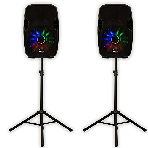 Acoustic Audio AA15LUB Powered 2000W 15" Bluetooth Speaker Pair with Flashing Lights and Stands AA15LUB-PK2