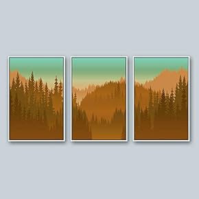 3 Piece Framed Canvas Wall Art for Living Room, Bedroom Forest Landscape Illustration V Canvas Prints for Home Decoration Ready to Hang - 16"x24"x3 Panels