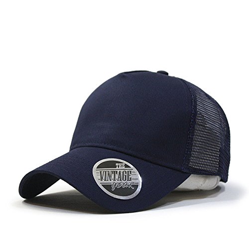 Plain Cotton Twill Mesh Adjustable Snapback Trucker Baseball Cap (Navy)