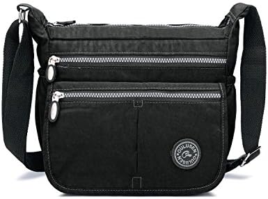 Cross Body Bag for Women,OULUSEN Nylon Fabric [Water Resistant & Multi Zip Pockets] Lightweight Small Handbag Shoulder messenger Cross Body Bag for Ladies Black