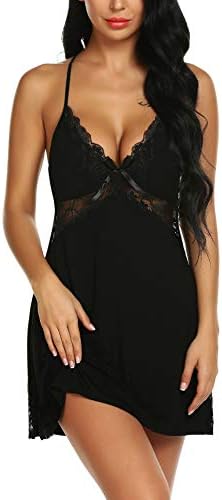 ARANEE Women Lingerie Sexy Chemise Nightie Lace Babydoll V Neck Sleepwear Slip Dress