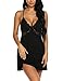 ARANEE Women Lingerie Sexy Chemise Nightie Lace Babydoll V Neck Sleepwear Slip Dress Black