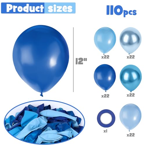 AMOR PRESENT 110PCS Party Balloons, 12 Inch Latex Balloons Large Balloons Garland Arch Kit for Wedding Birthday Party Decorations Blue