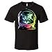 Space Cat Rainbow Astronaut Helmet Graphic T-Shirt Mens Short Sleeve Tee