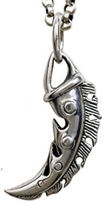 ORKST 925 Silver Men's Dragon Tooth Pendant Vintage Thai Silver Necklace Pendant Ornament, Chain Length 60Cm, Jewelry Gift, Gift Box