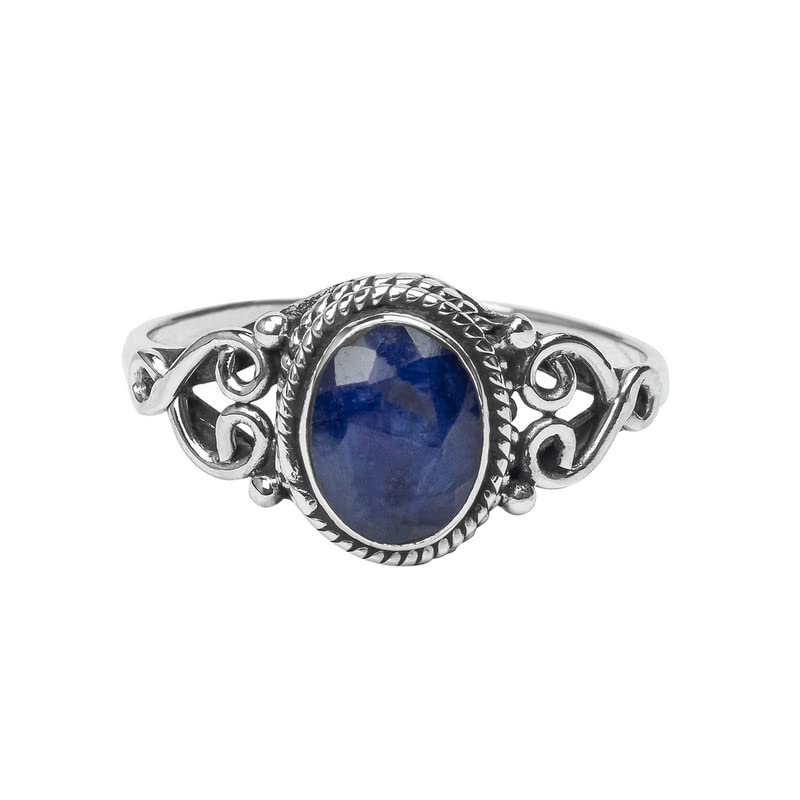 Avicrafts Blue Sapphire 925 Sterling Silver Statement Ring for Women - Handmade Chunky Gemstone Jewelry Gift