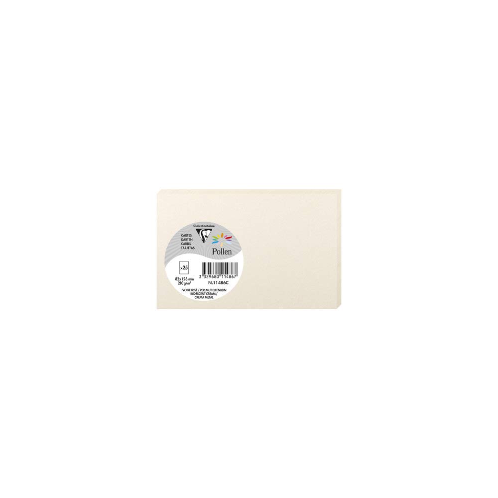 Clairefontaine 11486C Iridescent Cream Paper Pack of 25 Plain Cards 8,2x12,8cm 210gsm Invitation and Correspondence Events Cards Pollen Range Premium Smooth