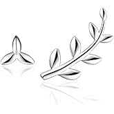 ONLYJUMP Leaf Stud Earrings Ear Climber Earrings for Women Small Olive Leaves Branch Cartilage Studs Silver Long Leaf Earrings Silver Shinning Chain Tassel Leaf Earrings