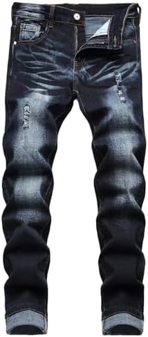 Men's Destroyed Skinny Slim Fit Moto Jeans Ripped Distressed Biker