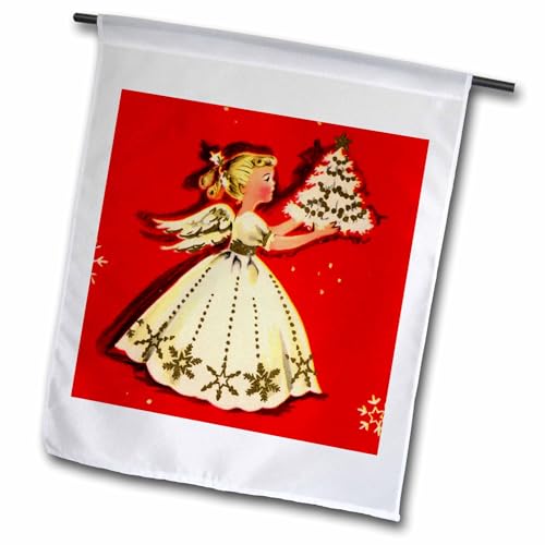3dRose fl_35930_1 Angel with Christmas Tree Garden Flag, 12 by 18-Inch