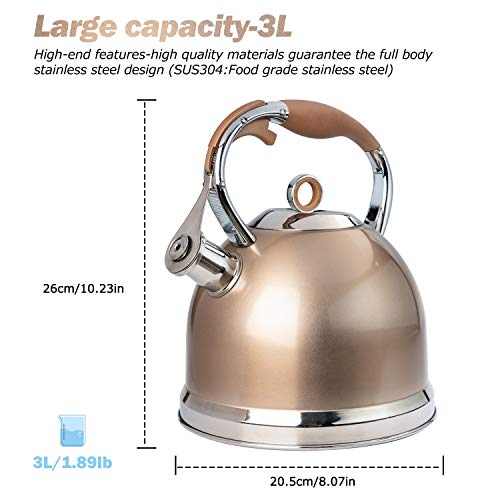 Tea Kettle Best 3 Liter induction Modern Stainless Steel Surgical Whistling Teapot - Pot For Stove Top,Champagne-gold