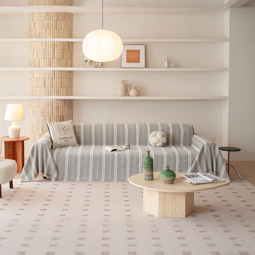 VClife Bohemian Striped Sofa Cover Gray Creamy White