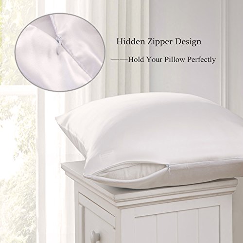 Ravmix 100% Pure Natural Mulberry Silk Pillowcase Queen for Hair and Skin with Hidden Zipper, 21 Momme 600TC Hypoallergenic Soft Breathable Pillow Cover 1pcs (20×30inches, Ivory White)