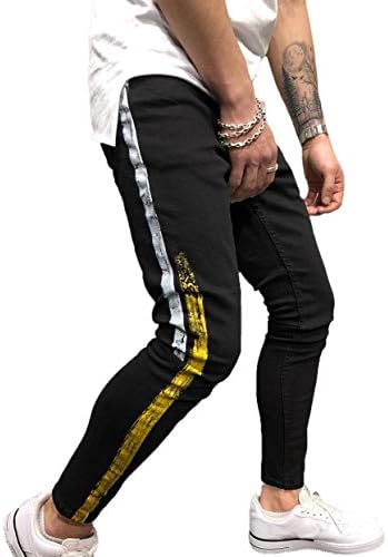 Men Side Stripe Hip Hop Jeans Jogger Casual Ankle Pencil Biker Track Pants