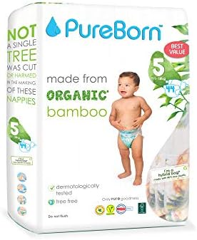 PureBorn Eco Organic Bamboe Luiers, Maat 4 (7-12 kg), 192 Luiers (2x96), Hypoallergeen, Ultrazacht, Milieuvriendelijk, Assorti Print, Natheidsindicator
