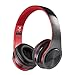 Bluetooth Headphones Over Ear, Hi-Fi Stereo Wireless Headset, Foldable, Soft Memory-Protein Earmuffs, w/Built-in Mic and Wired Mode for PC/Cell Phones/TV (Red)thumb 1