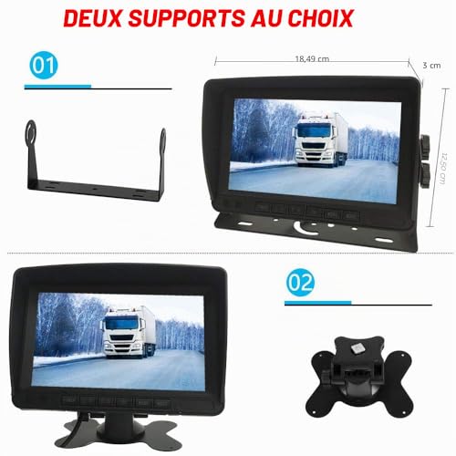 12V-24V Vehicle Rear View Camera System 7" TFT LCD HD Monitor with Sun Visor + 4Pin Waterproof Reversing 18LED Night Vision Backup Camera for RV/Bus/Trailer/Truck