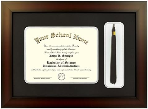 Mahogany Finish Infinity Diploma Frame with Tassel Box and Black and Silver Mats by Celebration Frames (fits 14 x 17 document)