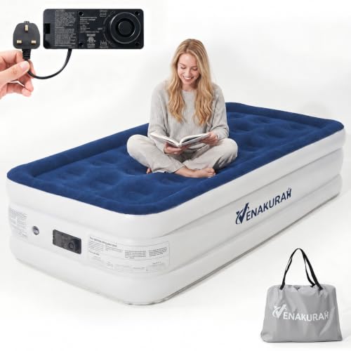 VENAKURAH Air Mattress 1 Person 197 x 97 x 46 cm, Air Bed Self-Inflating in 3 Minutes, Inflatable Mattress with Integrated Electric Pump, Inflatable Guest Mattress for Home and Camping