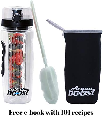 Acquaboost Fruit Infuser Water Bottle Black - 1 Litre