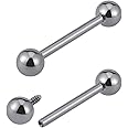 FINE4U 14G ASTM F136 Titanium Straight Barbell Rings for Nipple/Tongue/Dimply/Industrial - Internally Threaded Hypoallergenic Body Piercing Jewelry Gift for Women & Men, Nickel Free, Lead-Free