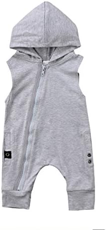 Toddler Infant Baby Boy One-Piece Sleeveless Hoodie Romper Jumpsuit with Zipper Playsuit