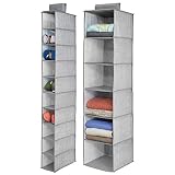 mDesign Fabric Over Rod Hanging Closet Storage Organizers, Includes a Wide 6-Shelf Sweater Organizer, and a Narrow 10-Shelf Shoe Rack - Textured Print - Set of 2 - Gray