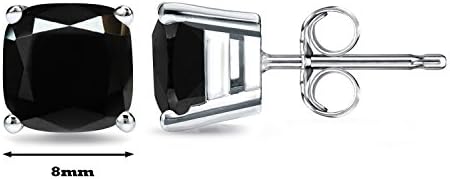 Panache Exports 3,4,5,6,7,8mm Black Cubic Zirconia Cushion Stud Earrings Gold Plated 925 Silver (8.0mm)